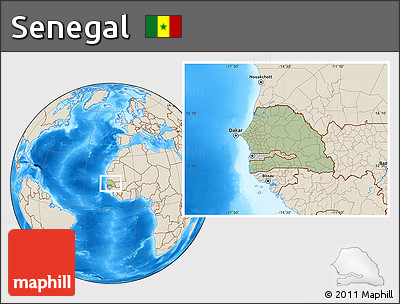 Savanna Style Location Map of Senegal, shaded relief outside, hill shading