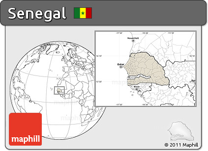Shaded Relief Location Map of Senegal, blank outside