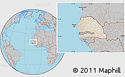 Shaded Relief Location Map of Senegal, gray outside