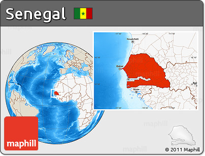 Shaded Relief Location Map of Senegal, highlighted continent