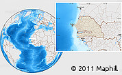 Shaded Relief Location Map of Senegal, lighten, desaturated, land only