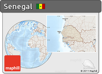 Shaded Relief Location Map of Senegal, lighten