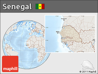 Shaded Relief Location Map of Senegal, lighten