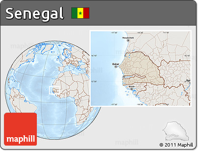 Shaded Relief Location Map of Senegal, lighten