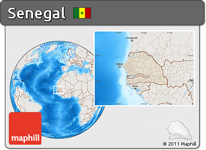 Shaded Relief Location Map of Senegal, lighten, land only