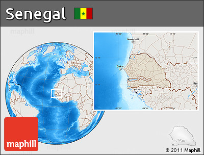 Shaded Relief Location Map of Senegal, lighten, land only