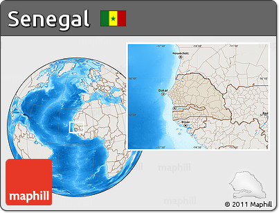 Shaded Relief Location Map of Senegal, lighten, land only
