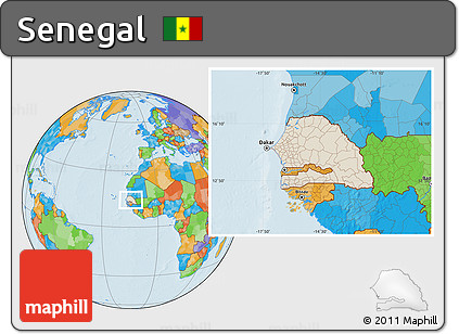 Shaded Relief Location Map of Senegal, political outside