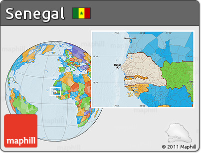 Shaded Relief Location Map of Senegal, political outside