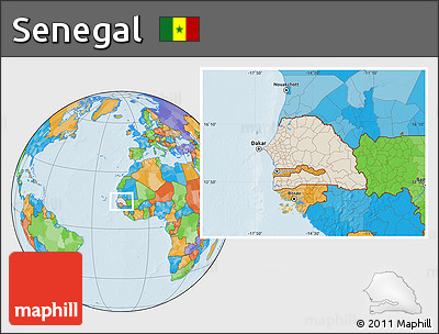 Shaded Relief Location Map of Senegal, political outside
