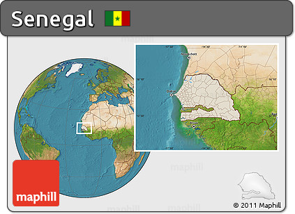 Shaded Relief Location Map of Senegal, satellite outside