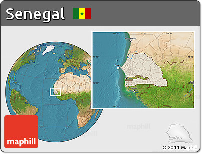Shaded Relief Location Map of Senegal, satellite outside