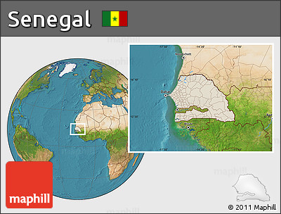 Shaded Relief Location Map of Senegal, satellite outside