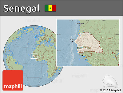 Shaded Relief Location Map of Senegal, savanna style outside, hill shading