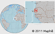Gray Location Map of Kebemer, within the entire country, hill shading