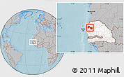 Gray Location Map of Kebemer, highlighted country, hill shading