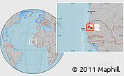 Gray Location Map of Kebemer, highlighted parent region, hill shading