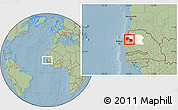 Savanna Style Location Map of Kebemer, highlighted parent region, hill shading