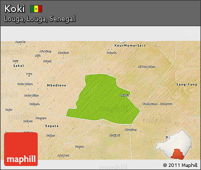 Physical 3D Map of Koki, satellite outside