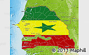 Flag Map of Senegal, physical outside, flag rotated