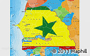 Flag Map of Senegal, political outside, flag aligned to the middle