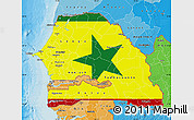 Flag Map of Senegal, political shades outside, flag aligned to the middle
