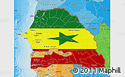 Flag Map of Senegal, political shades outside, flag rotated