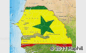 Flag Map of Senegal, satellite outside, bathymetry sea, flag aligned to the middle