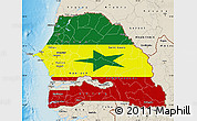 Flag Map of Senegal, shaded relief outside, flag rotated