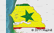 Flag Map of Senegal, single color outside, satellite sea, flag aligned to the middle
