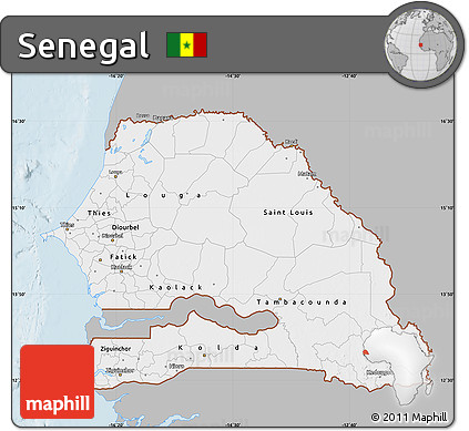 Gray Map of Senegal, single color outside