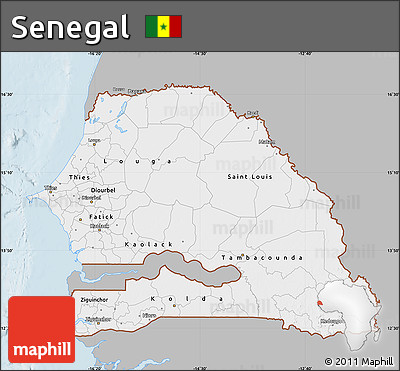 Gray Map of Senegal, single color outside
