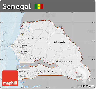 Gray Map of Senegal, single color outside