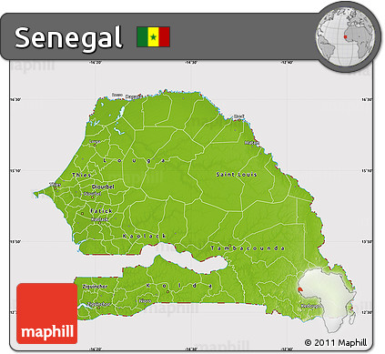 Physical Map of Senegal, cropped outside