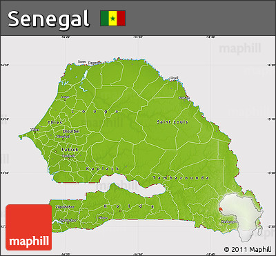 Physical Map of Senegal, cropped outside