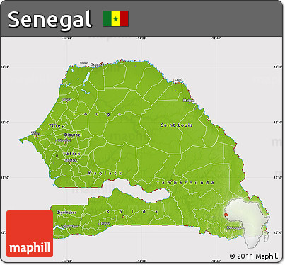 Physical Map of Senegal, cropped outside