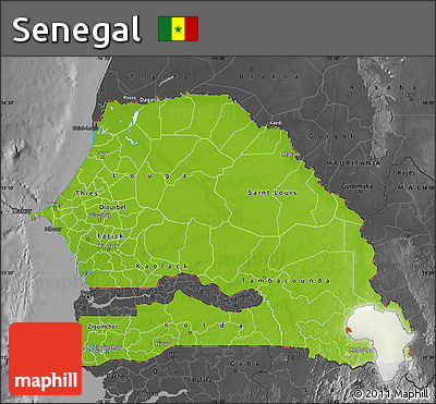 Physical Map of Senegal, darken, desaturated