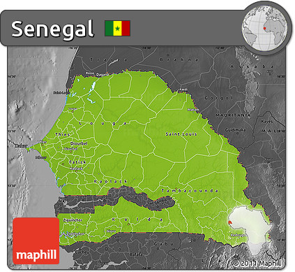 Physical Map of Senegal, darken, desaturated