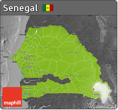Physical Map of Senegal, darken, desaturated