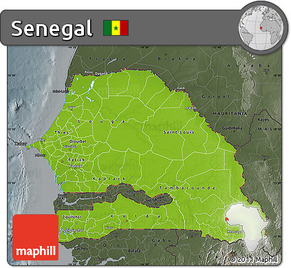 Physical Map of Senegal, darken, semi-desaturated