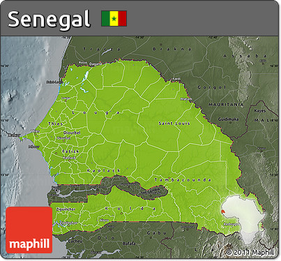 Physical Map of Senegal, darken, semi-desaturated