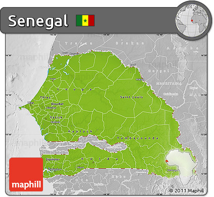 Physical Map of Senegal, lighten, desaturated