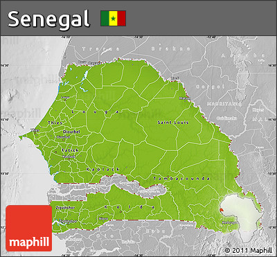 Physical Map of Senegal, lighten, desaturated