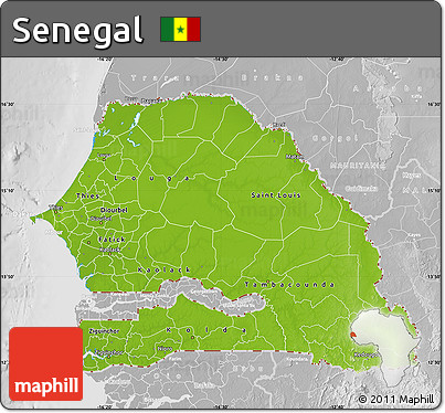 Physical Map of Senegal, lighten, desaturated