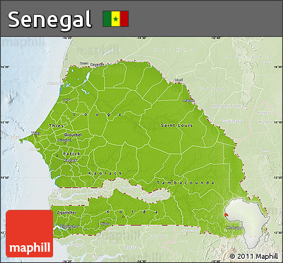 Physical Map of Senegal, lighten