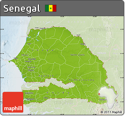 Physical Map of Senegal, lighten