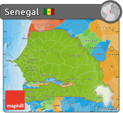 Physical Map of Senegal, political outside