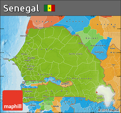 Physical Map of Senegal, political outside