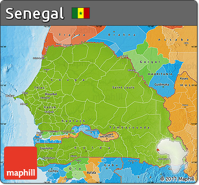 Physical Map of Senegal, political outside