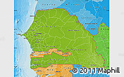 Physical Map of Senegal, political shades outside